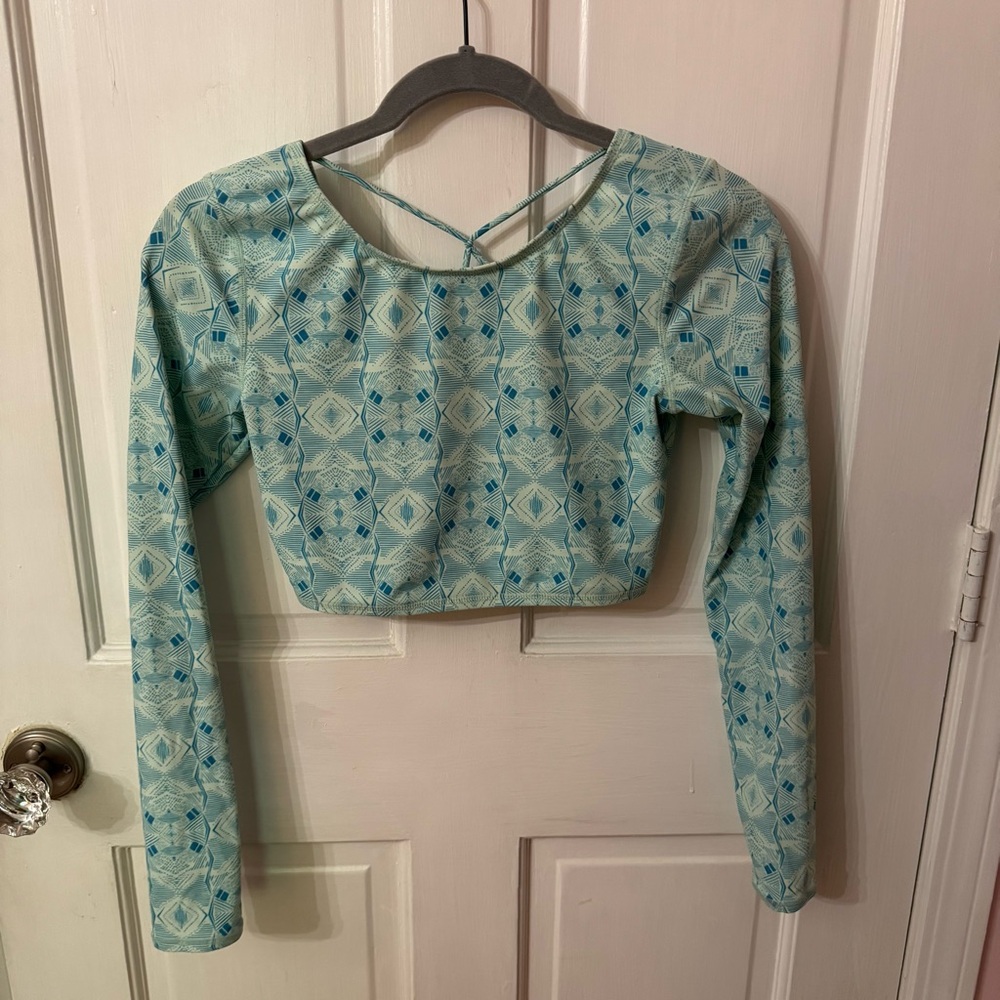 Volcom Light Blue Geometric Long-Sleeve Crop Top